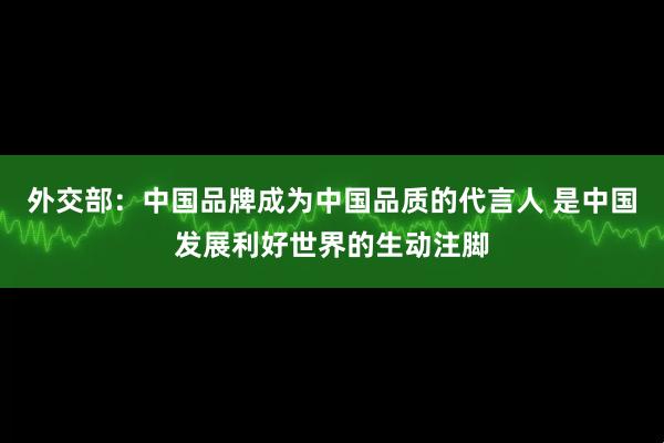 外交部：中国品牌成为中国品质的代言人 是中国发展利好世界的生动注脚